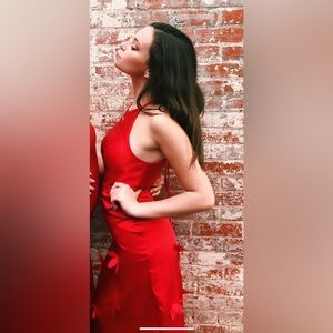 Red cut out long dress